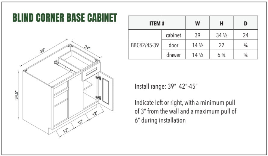 BLIND CORNER BASE CABINET 39/42