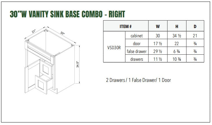 30”W VANITY SINK BASE COMBO - RIGHT