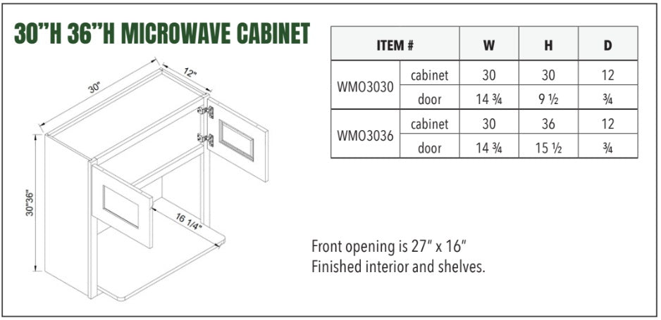 30”H 36”H MICROWAVE CABINET