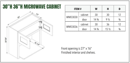 30”H 36”H MICROWAVE CABINET