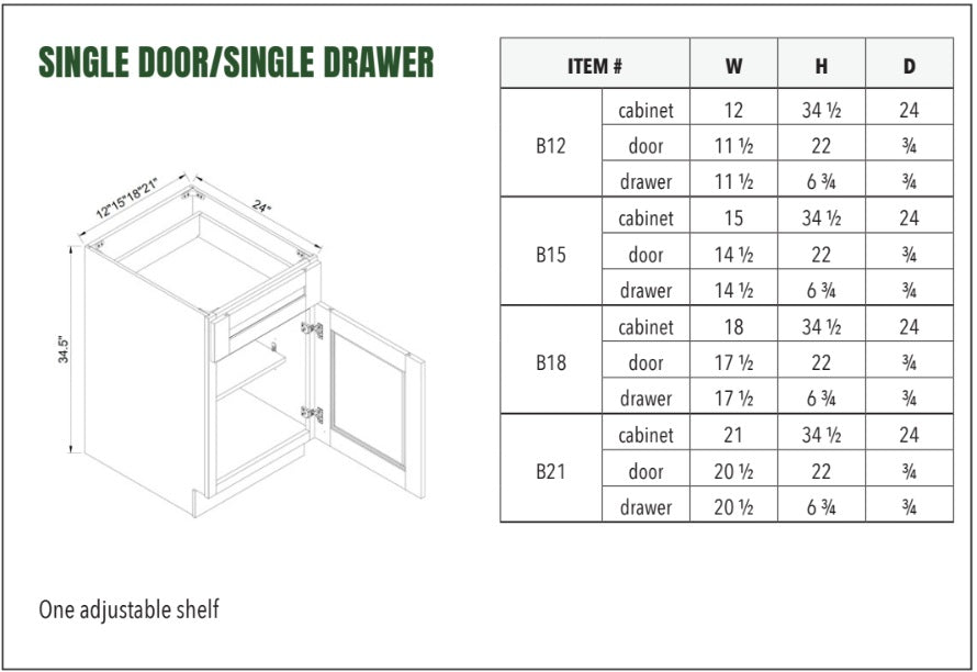 SINGLE DOOR/SINGLE DRAWER