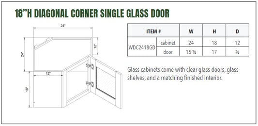 18”H DIAGONAL CORNER SINGLE GLASS DOOR