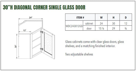 30”H DIAGONAL CORNER SINGLE GLASS DOOR