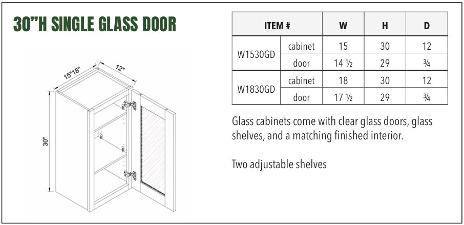 30”H SINGLE GLASS DOOR