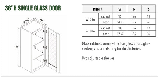 36”H SINGLE GLASS DOOR