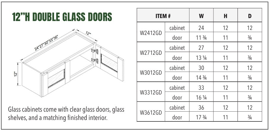 12”H DOUBLE GLASS DOORS