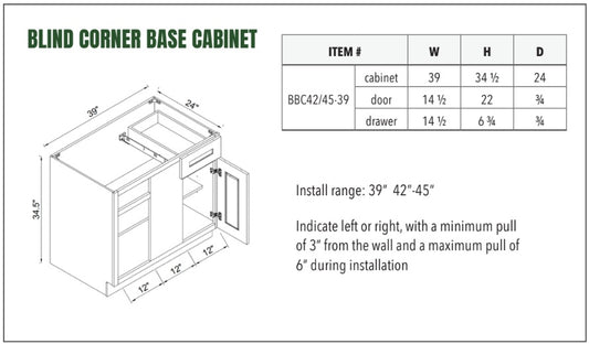 BLIND CORNER BASE CABINET 39/42
