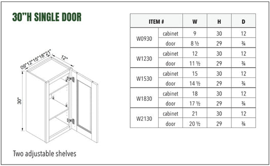 30”H SINGLE DOOR