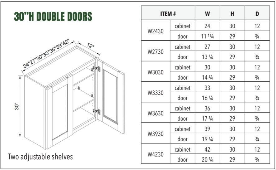 30”H DOUBLE DOORS