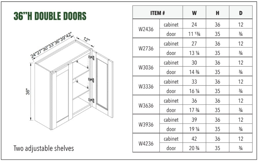 36”H DOUBLE DOORS