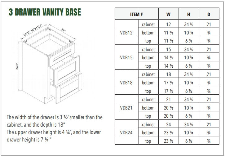 3 DRAWER VANITY BASE