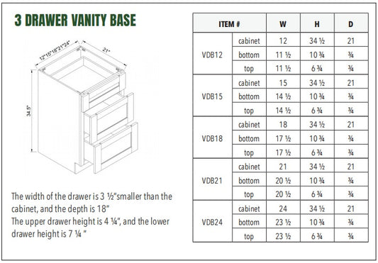 3 DRAWER VANITY BASE