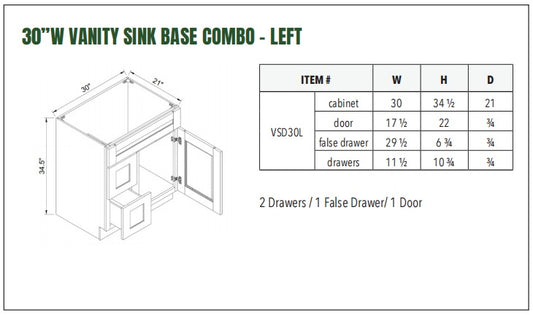 30”W VANITY SINK BASE COMBO - LEFT