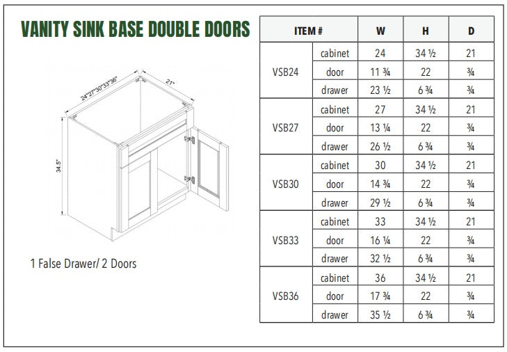 VANITY SINK BASE DOUBLE DOORS