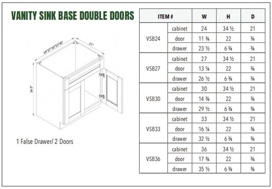VANITY SINK BASE DOUBLE DOORS