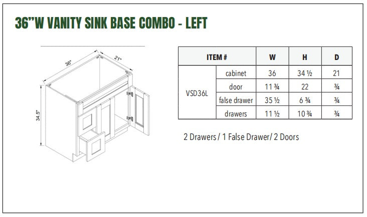 36”W VANITY SINK BASE COMBO - LEFT