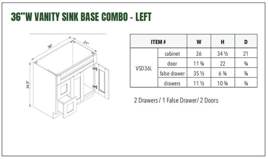 36”W VANITY SINK BASE COMBO - LEFT