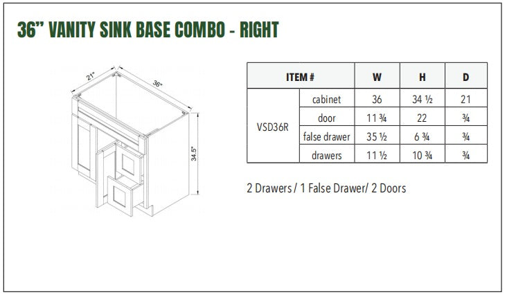 36” VANITY SINK BASE COMBO - RIGHT