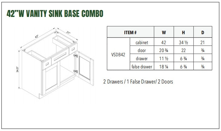 42”W VANITY SINK BASE COMBO