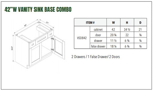 42”W VANITY SINK BASE COMBO