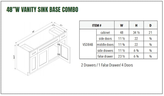 48”W VANITY SINK BASE COMBO